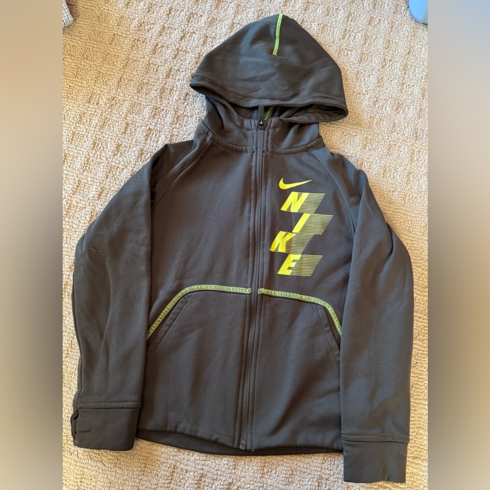 Nike dark green zip up sweatshirt size small with fleece inner